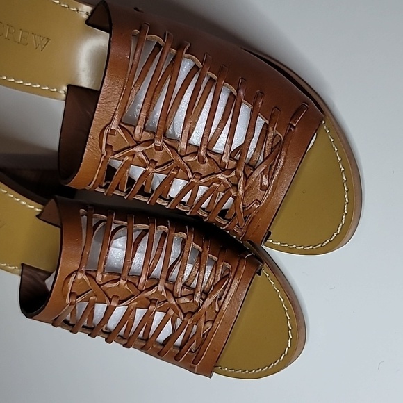 J. CREW Leather Weave Block Heel Peep Toe Cognac - Picture 2 of 8